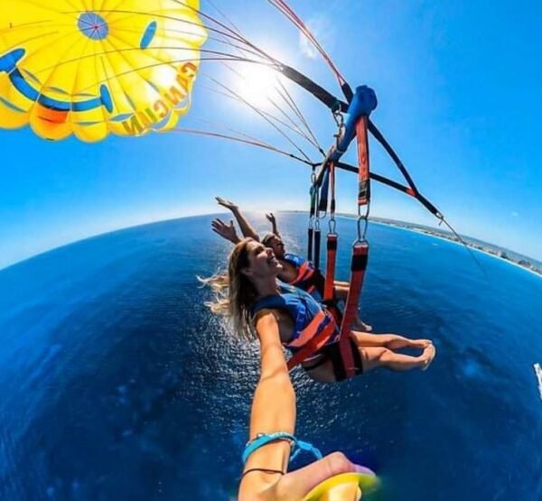 Parasailer flying high above Hurghada's beaches